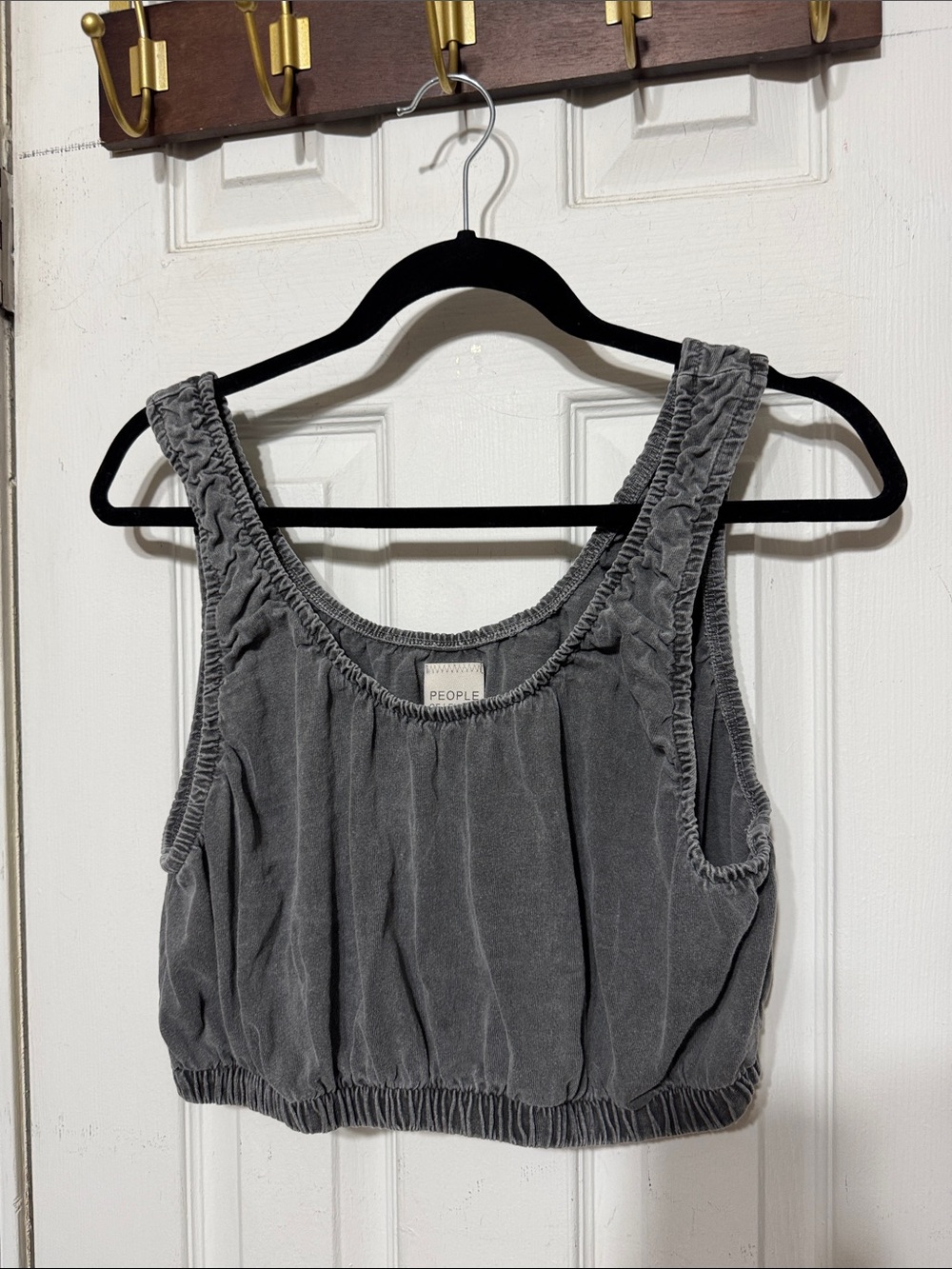 People of Leisure Washed Charcoal Gray Crop Tank Top 100% Organic Cotton XL